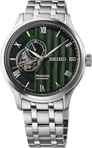 SEIKO SSA463 Watch for Men - Presage Collection - Stainless Steel Case, Leather Strap, Elegant Design, Precision Timekeeping, Dark Green