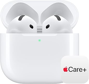 Apple AirPods 4 Wireless Earbuds, Bluetooth Headphones, Personalized Spatial Audio, Sweat and Water Resistant, USB-C Charging Case, H2 Chip, Up to 30 Hours of Battery Life with AppleCare+ (2 Years)