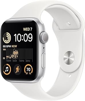 Apple Watch SE (2nd Gen) (GPS, 44mm) - Silver Aluminum Case with White Sport Band, M/L (Renewed)